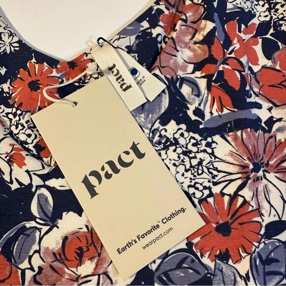 NWT Pact Organic Cotton Blend Fit Flare L‎ 3/4 Sleeve Floral Cosmos Party Dress - Picture 6 of 8